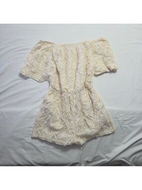BB Dakota Nikola White Lace Off The Shoulder Romper Small Bridal Boho
